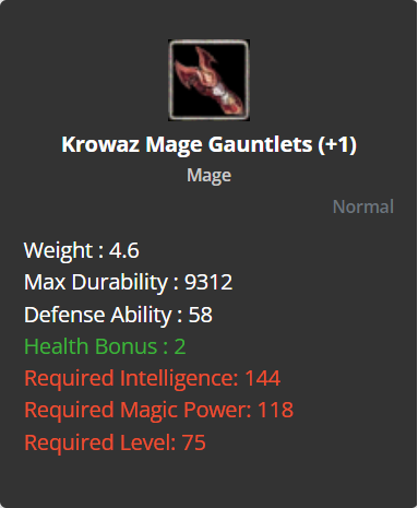 Krowaz Mage Gauntlets +1